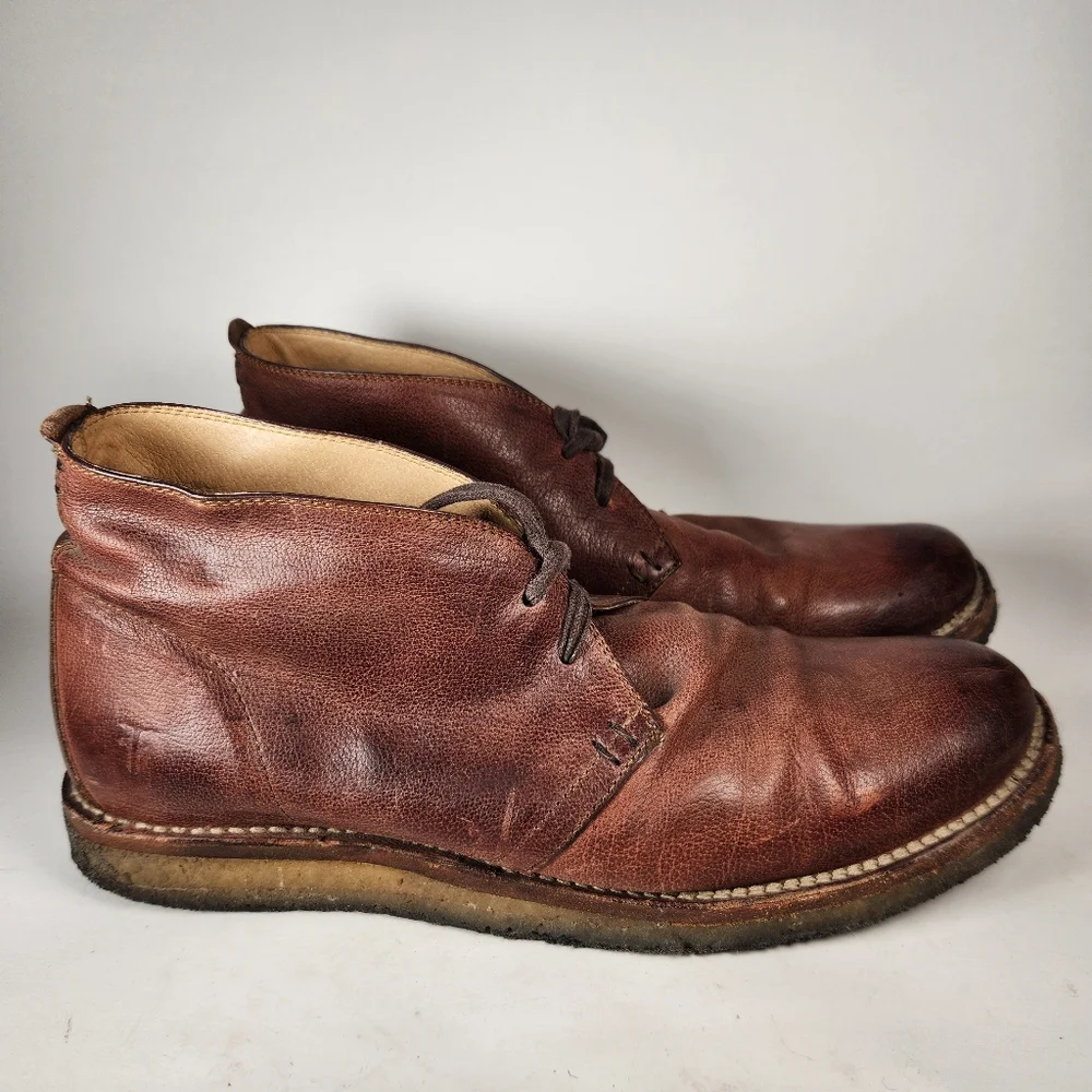 FRYE Men’s Bowery Chukka Boot Size 10.5 D Brown Oiled Leather Rustic Shoe